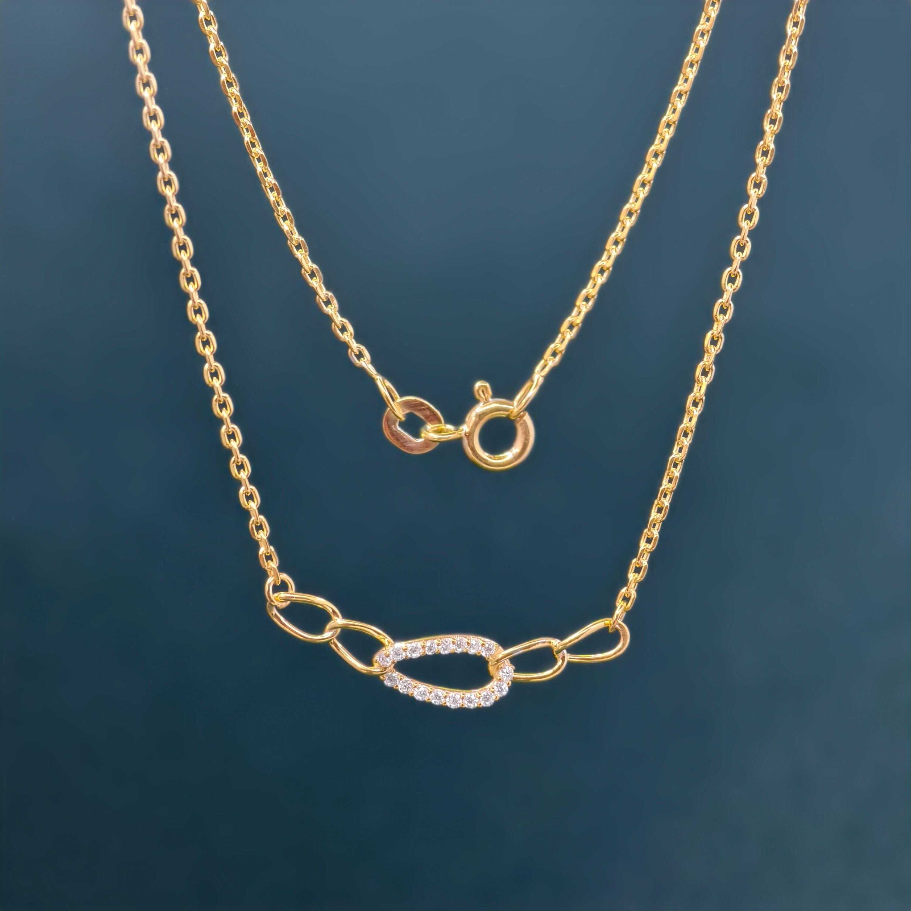 14k gold pave-set lab grown diamond necklace, sparkle detail shot showing fine craftsmanship