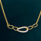 14k gold pave-set lab grown diamond necklace, three-quarter view showing fine craftsmanship