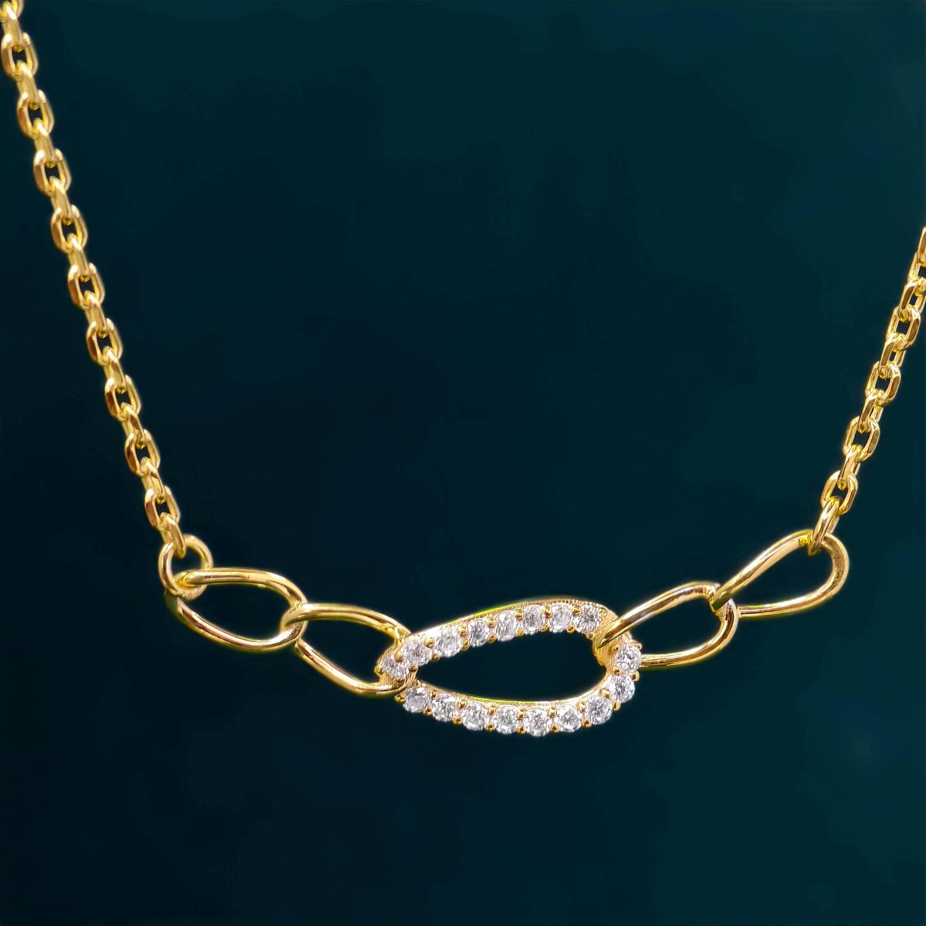 14k gold pave-set lab grown diamond necklace, three-quarter view showing fine craftsmanship