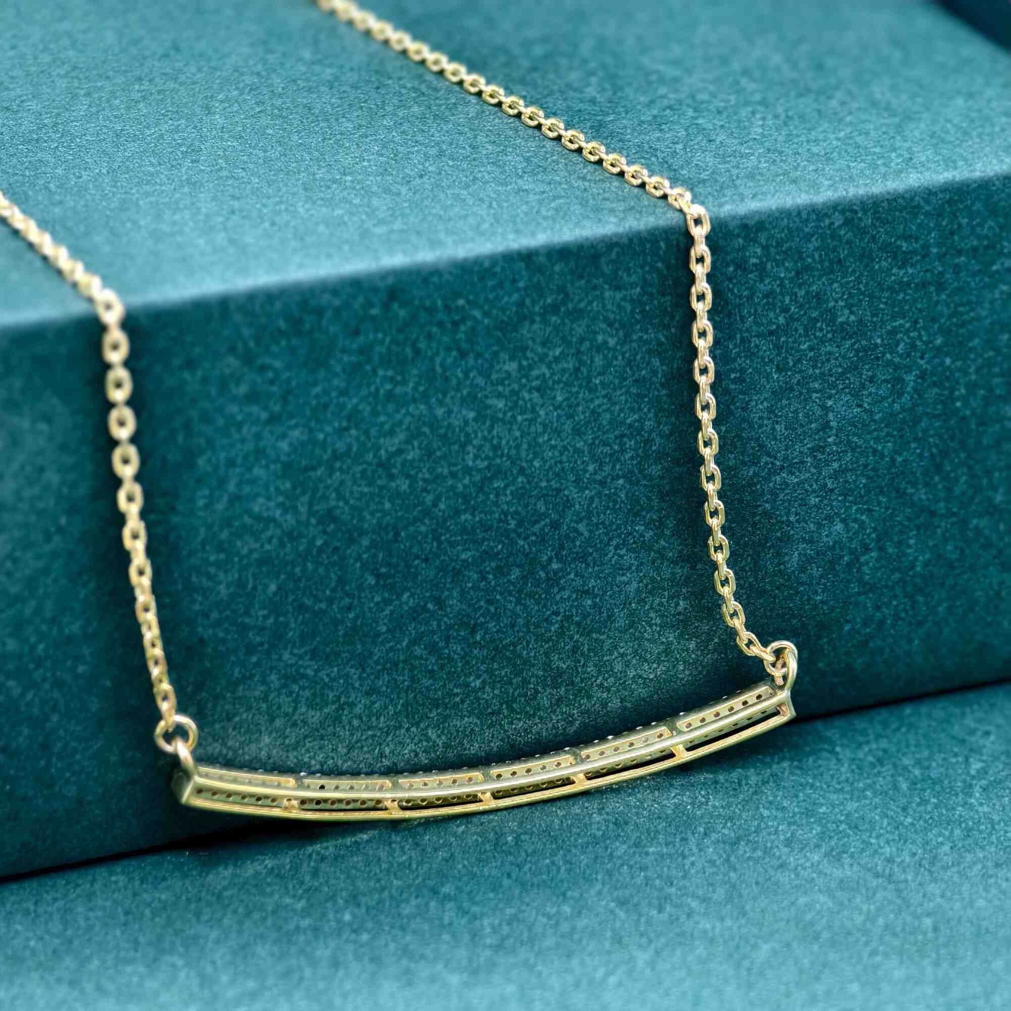 14k gold dainty lab grown diamond necklace, side profile view showing fine craftsmanship