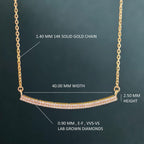 14k gold dainty lab grown diamond necklace, front view showing fine craftsmanship