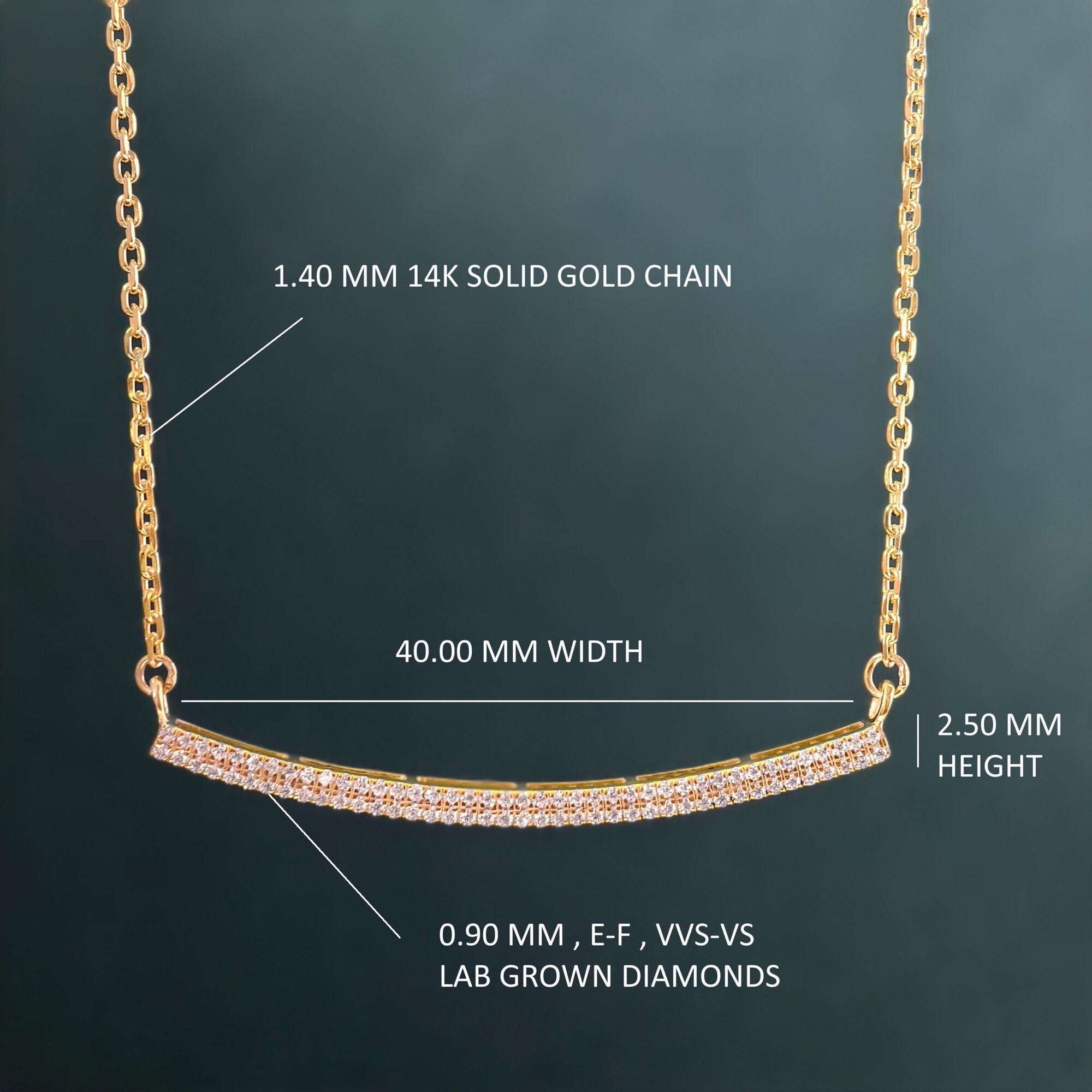 14k gold dainty lab grown diamond necklace, front view showing fine craftsmanship