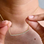 14k gold dainty lab grown diamond necklace, three-quarter view showing fine craftsmanship