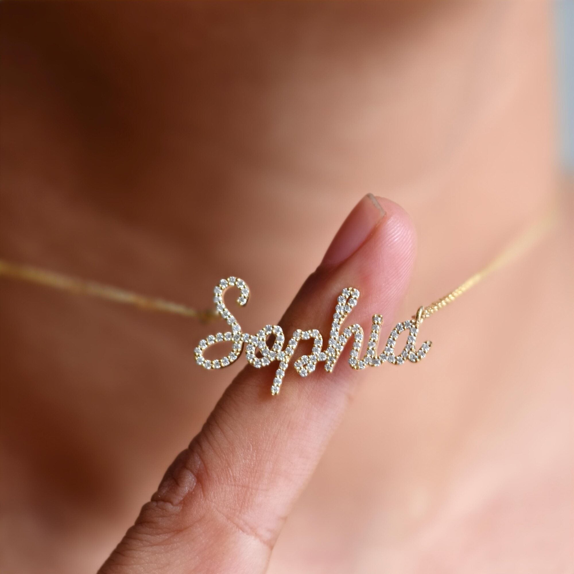 14k gold personalized name lab grown diamond necklace, full product view showing fine craftsmanship
