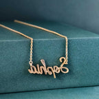 14k gold personalized name lab grown diamond necklace, styled on model showing fine craftsmanship