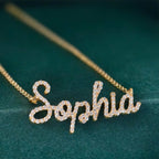 14k gold personalized name lab grown diamond necklace, top angle view showing fine craftsmanship