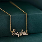 14k gold personalized name lab grown diamond necklace, sparkle detail shot showing fine craftsmanship