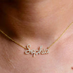 14k gold personalized name lab grown diamond necklace, three-quarter view showing fine craftsmanship