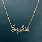 14k gold personalized name lab grown diamond necklace, lifestyle shot showing fine craftsmanship