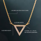 14k gold triangle lab grown diamond pendant necklace, front view showing fine craftsmanship