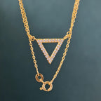 14k gold triangle lab grown diamond pendant necklace, detailed close-up showing fine craftsmanship