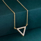 14k gold triangle lab grown diamond pendant necklace, side profile view showing fine craftsmanship