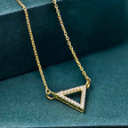 14k gold triangle lab grown diamond pendant necklace, sparkle detail shot showing fine craftsmanship