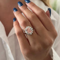 14k gold cushion floral lab grown diamond engagement ring, front view showing fine craftsmanship