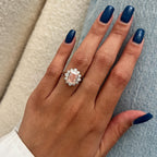 14k gold cushion floral lab grown diamond engagement ring, top angle view showing fine craftsmanship