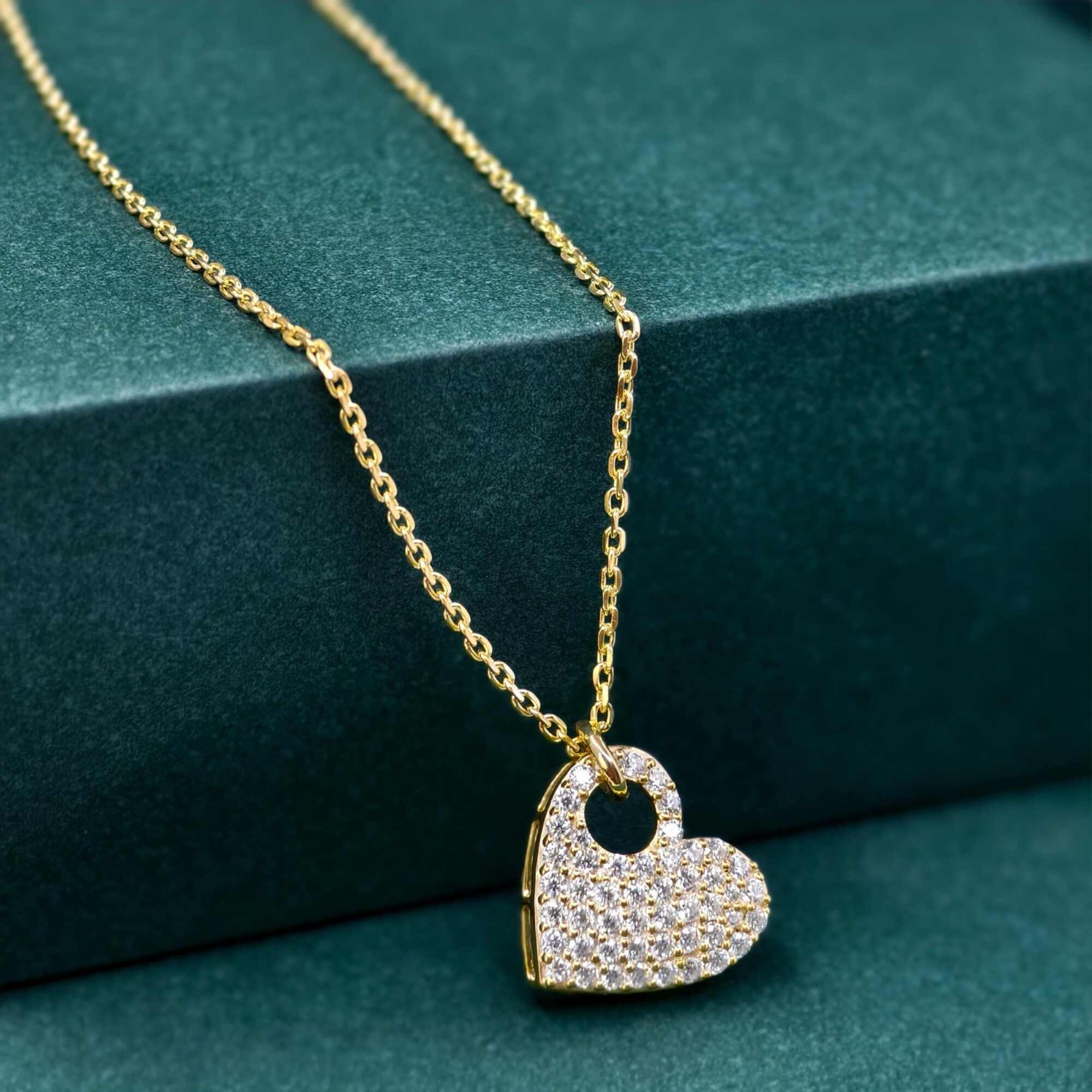 14k gold heart minimalist lab grown diamond pendant necklace, styled on model showing fine craftsmanship