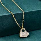 14k gold heart minimalist lab grown diamond pendant necklace, top angle view showing fine craftsmanship