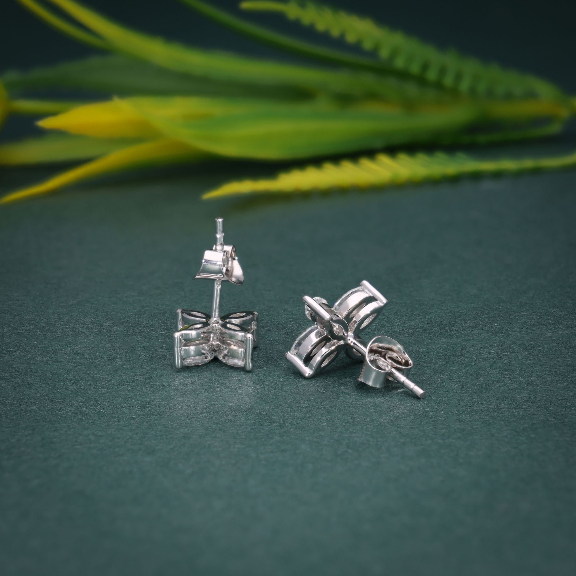 14k gold marquise lab grown diamond stud earrings, styled on model showing fine craftsmanship