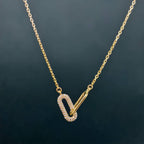 14k gold paperclip lab grown diamond charm necklace, three-quarter view showing fine craftsmanship