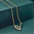 14k gold paperclip lab grown diamond charm necklace, macro detail view showing fine craftsmanship