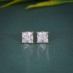 14k gold princess screw back lab grown diamond stud earrings, angled studio shot showing fine craftsmanship
