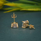 14k gold princess screw back lab grown diamond stud earrings, full product view showing fine craftsmanship