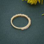 14k gold round dainty lab grown diamond wedding band, macro detail view showing fine craftsmanship