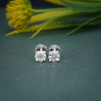 14k gold round prong-set lab grown diamond stud earrings, three-quarter view showing fine craftsmanship