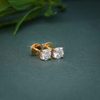 14k gold round prong-set lab grown diamond stud earrings, sparkle detail shot showing fine craftsmanship
