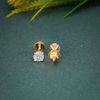 14k gold round prong-set lab grown diamond stud earrings, lifestyle shot showing fine craftsmanship