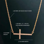 14k gold cross lab grown diamond pendant necklace, front view showing fine craftsmanship with brilliant sparkle