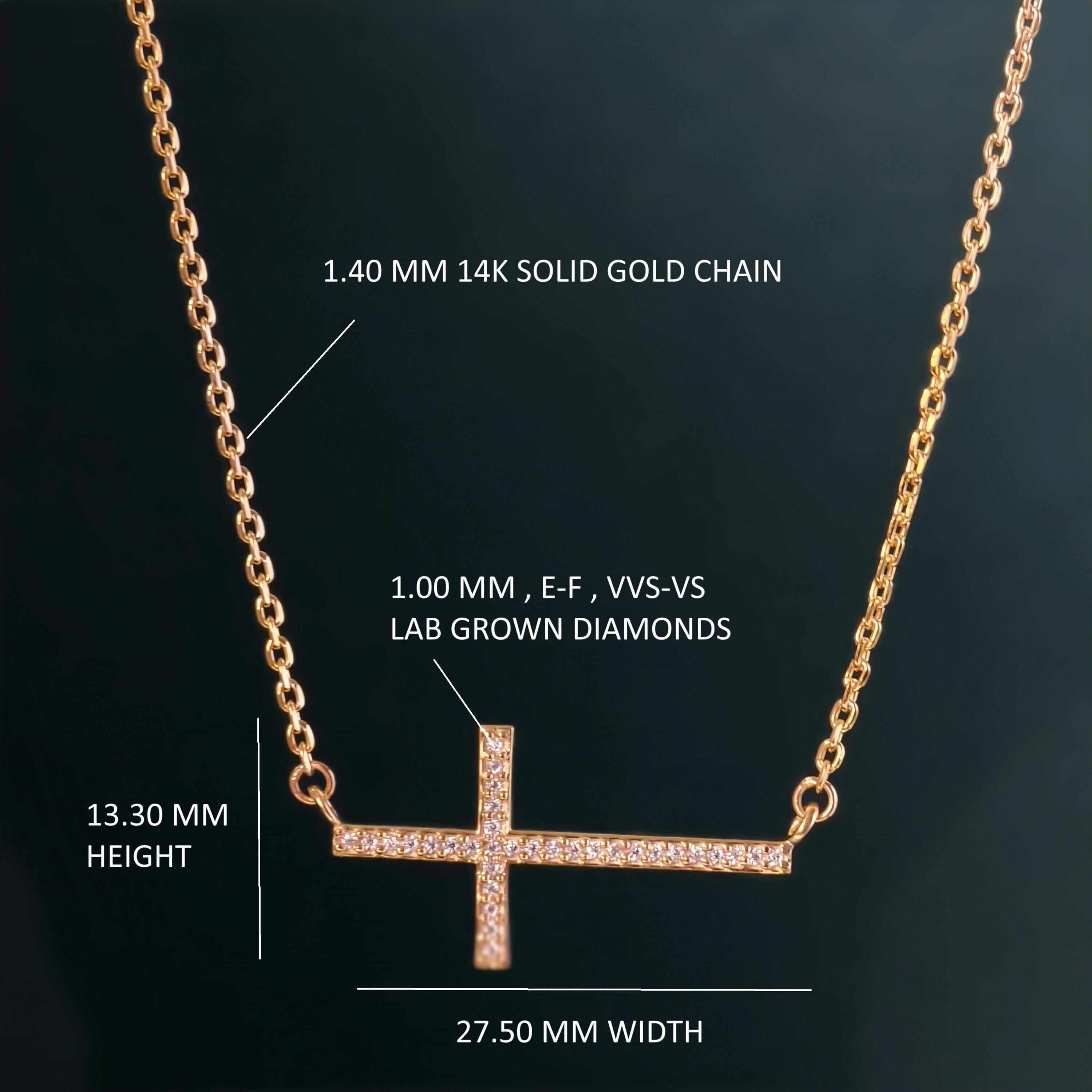 14k gold cross lab grown diamond pendant necklace, front view showing fine craftsmanship with brilliant sparkle