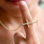 14k gold cross lab grown diamond pendant necklace, sparkle detail shot showing fine craftsmanship with brilliant sparkle