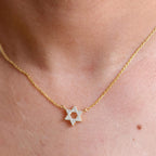 14k gold star lab grown diamond pendant necklace, detailed close-up showing fine craftsmanship