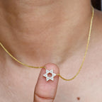 14k gold star lab grown diamond pendant necklace, sparkle detail shot showing fine craftsmanship