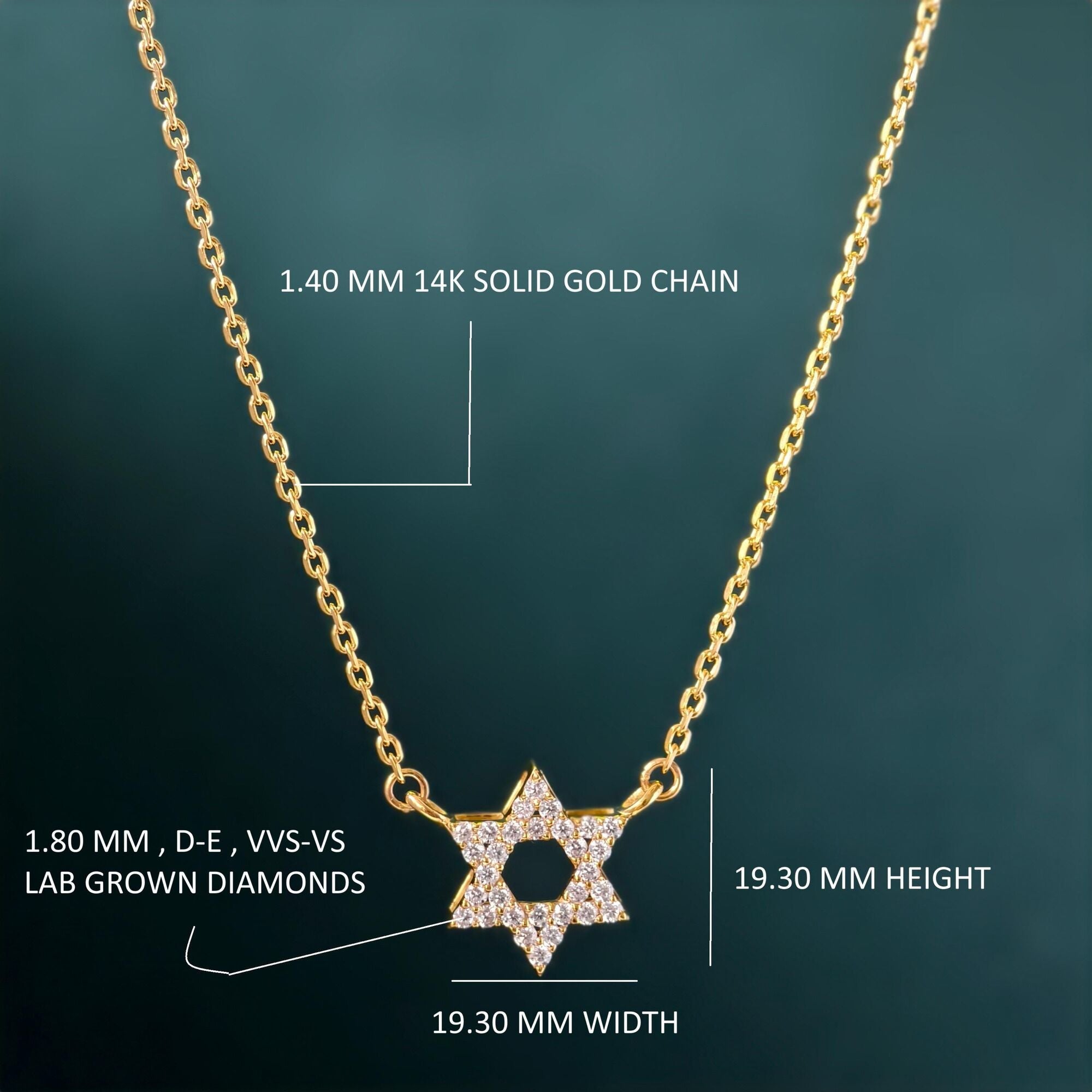 14k gold star lab grown diamond pendant necklace, front view showing fine craftsmanship