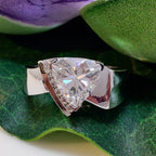 14k gold trillion art deco lab grown diamond engagement ring, front view showing fine craftsmanship