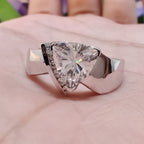 14k gold trillion art deco lab grown diamond engagement ring, detailed close-up showing fine craftsmanship