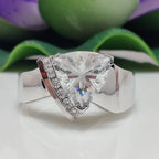 14k gold trillion art deco lab grown diamond engagement ring, side profile view showing fine craftsmanship
