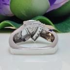 14k gold trillion art deco lab grown diamond engagement ring, styled on model showing fine craftsmanship