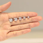 14k gold asscher screw back lab grown diamond stud earrings, side profile view showing fine craftsmanship
