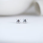 14k gold asscher screw back lab grown diamond stud earrings, top angle view showing fine craftsmanship