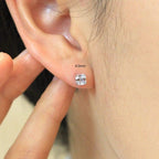 14k gold asscher screw back lab grown diamond stud earrings, detailed close-up showing fine craftsmanship