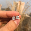 14k gold cushion screw back lab grown diamond stud earrings, front view showing fine craftsmanship