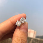 14k gold cushion screw back lab grown diamond stud earrings, side profile view showing fine craftsmanship
