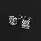 14k gold cushion screw back lab grown diamond stud earrings, styled on model showing fine craftsmanship