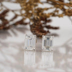 14k gold emerald screw back lab grown diamond stud earrings, front view showing fine craftsmanship