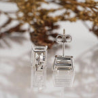 14k gold emerald screw back lab grown diamond stud earrings, detailed close-up showing fine craftsmanship