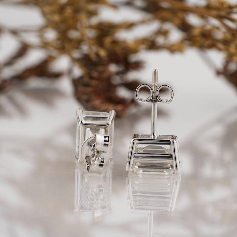 14k gold emerald screw back lab grown diamond stud earrings, detailed close-up showing fine craftsmanship