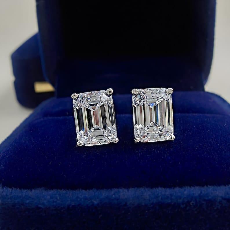 14k gold emerald screw back lab grown diamond stud earrings, sparkle detail shot showing fine craftsmanship